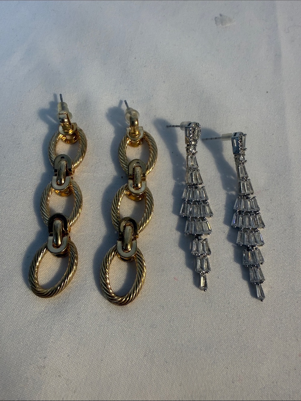 Fashion Jewelry Gold and Silver Linked Drop Earrings Set - Women Jewelry